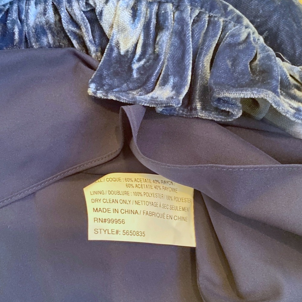 NEW SHOSHANNA Velvet‎ Puff Sleeve Ruffle Hem Mini Dress SZ 8 Blue Winter Holiday - Picture 6 of 9